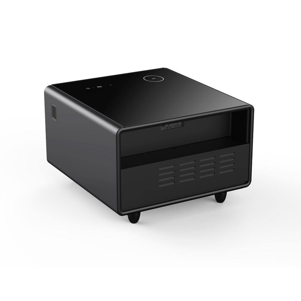 Black Plastic Smart Side Table Coffee Table with Built-In Fridge, Wireless 