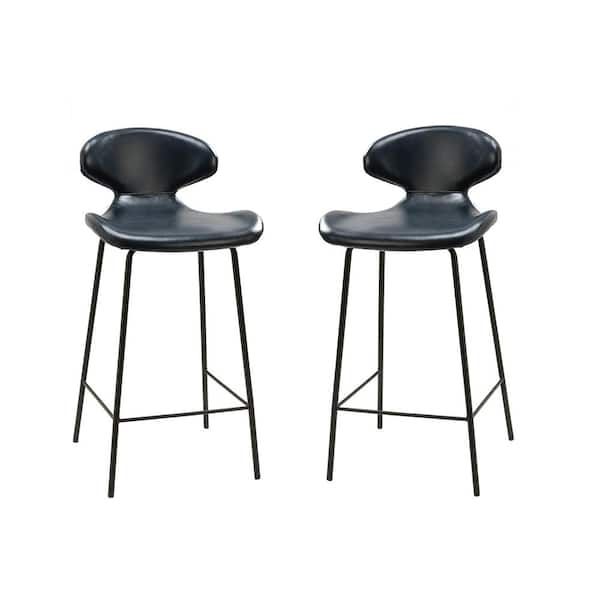 JAYDEN CREATION Lorestan 34 in. Navy Counter and Bar Stool with Low Back (Set of 2)