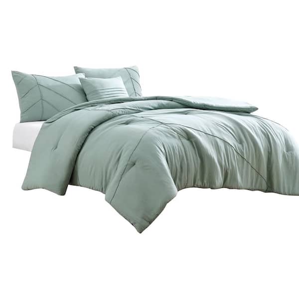THE URBAN PORT Veria 5-Piece Green Floral Microfiber King Comforter Set