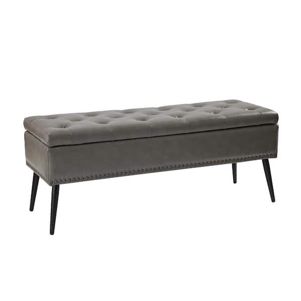 JAYDEN CREATION Conrado Grey Upholstered Flip Top Storage Bedroom Bench