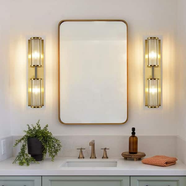 5.12 in. 2-Light Gold Modern Vanity Light with Clear Glass Shades E12 Base