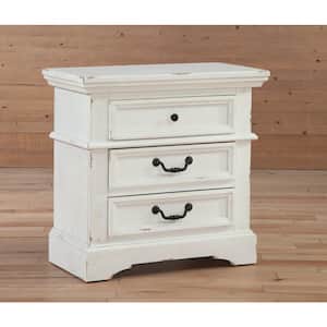 Stonebrook 3-Drawer Antiqued White Nightstand