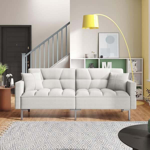 Linen Fabric Loveseat High Resilience Sofa Couch with 2 Bolster