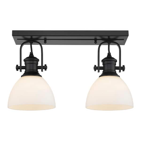 Golden Lighting Hines 7 in. Black with Opal Glass 2-Light Semi-Flush Mount