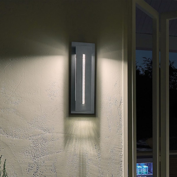 River Path 17.5 in. 1-Light Textured Black Outdoor Hardwired Wall Lantern Sconce with Integrated LED (1-Pack)