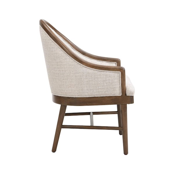 Littell Modern Beige Polyester Fabric Upholstered and Solid Wood Dining Arm Chairs, Curved Backrest, Set of 2