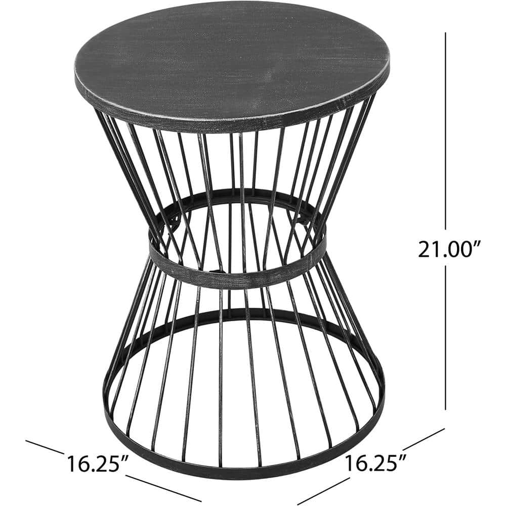 Matte Black Hourglass Iron Outdoor Side Table 16"