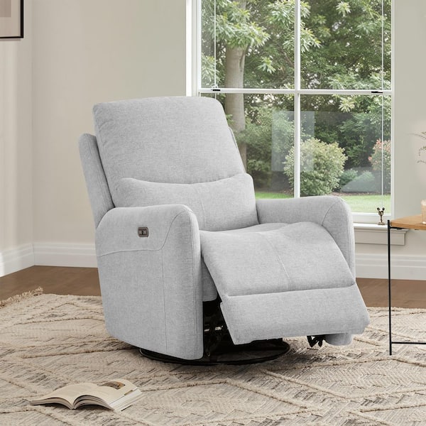 Dublin 30 in. Swivel Power Recliner Arm Chair in Heathered Light Gray Polyester