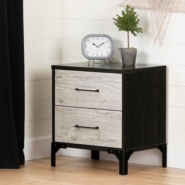 South Shore Valet 2 -Drawer Seaside Pine and Ebony Nightstand 24.5 in X 22.25 in X 16.5 in