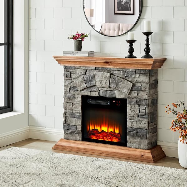 40 in. Freestanding Electric Fireplace in Light Tan