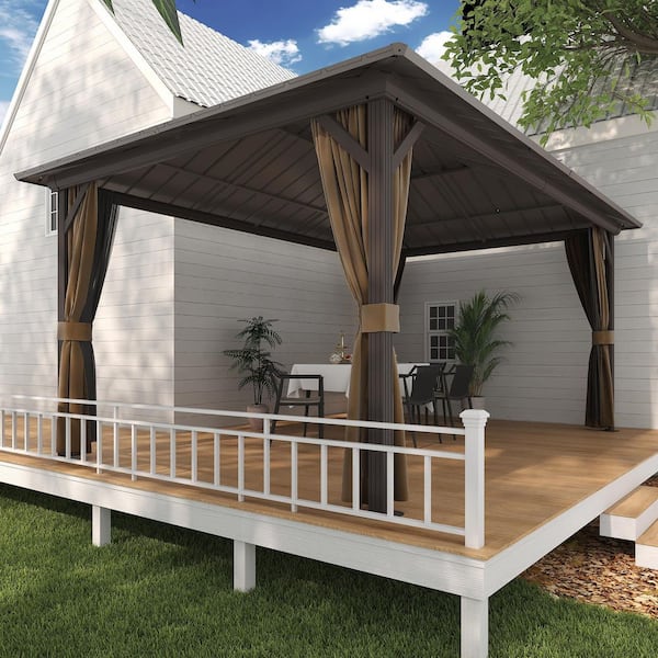 12 ft. x 16 ft. Aluminum Hardtop Gazebo with Double Galvanized Steel Roof, Netting and Curtains for Patio and Backyard