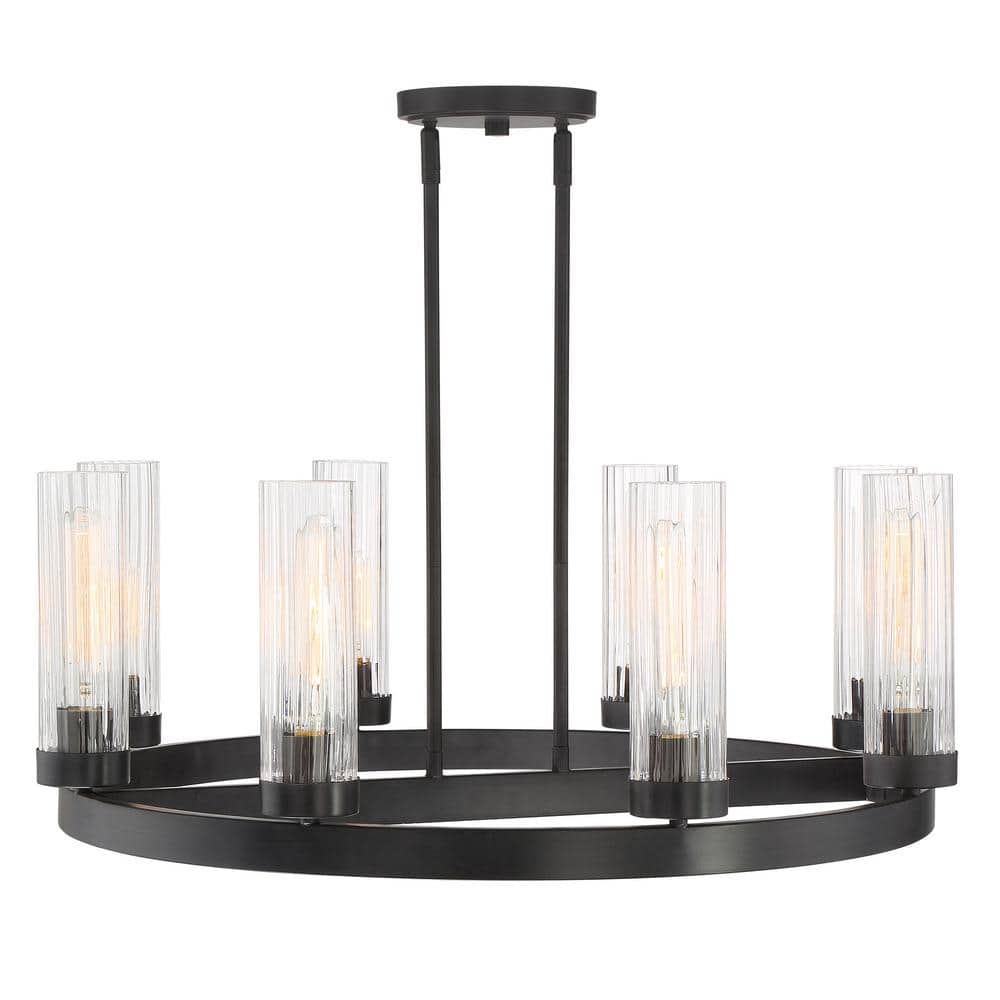 Braden Iron Graphite 8-Light Industrial Chic Chandelier with Clear Ribbed Glass