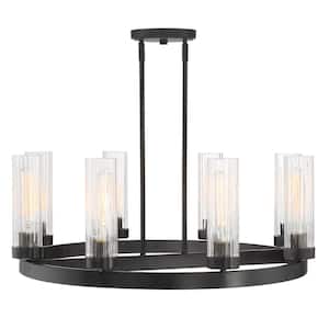Braden 8-Light Iron Graphite Chandelier with Striated Blown Glass Shades For Dining Rooms