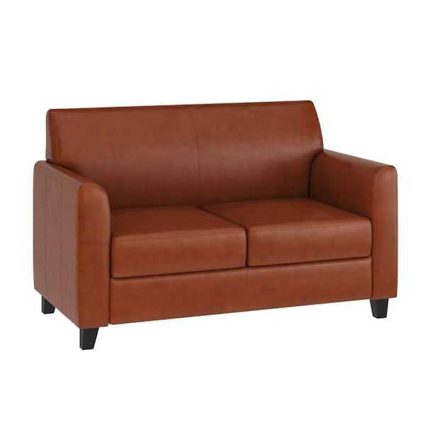 Flash Furniture 52 in. Cognac Faux Leather 2-Seat Loveseat with Square Arms