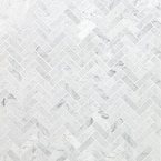 White Carrara Herringbone 12 in. x 12 in. 10mm Polished Marble Stone Mosaic Wall Tile (1 sq. ft.)
