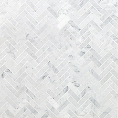 White Carrara Herringbone 12 in. x 12 in. 10mm Polished Marble Stone Mosaic Wall Tile (1 sq. ft.)