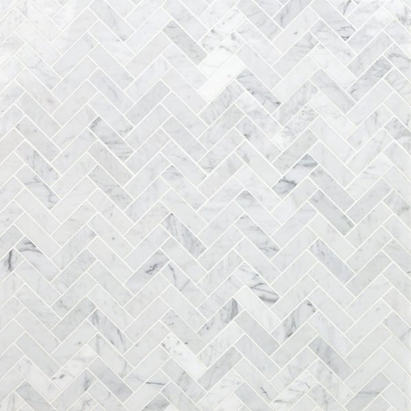 Polished Marble Stone Mosaic Wall Tile, White Marble Herringbone Tile Floor
