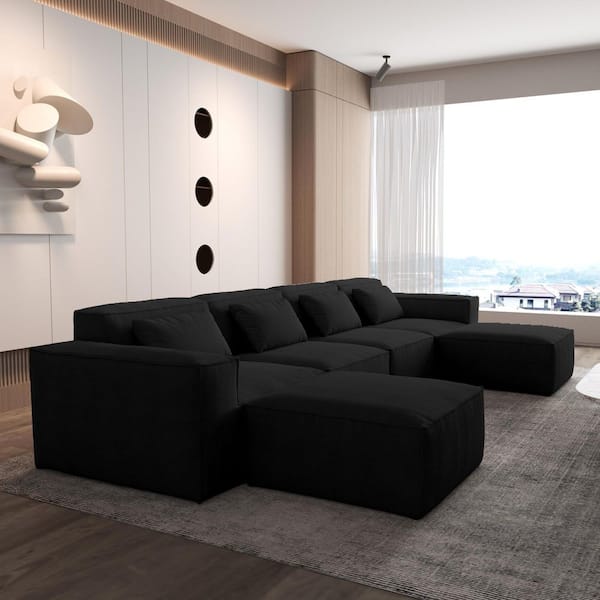 Allwex MIU 59 in. Modern Wide Square Arm Plush Corduroy Round Sofa
