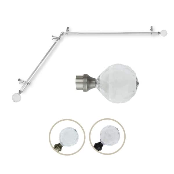 Rod Desyne 13/16" Dia Adjustable 48" to 84" Single Corner Window Curtain Rod in Satin Nickel with Faceted Finials