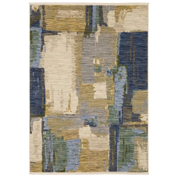 10 ft. x 13 ft. Blue, Green Abstract Washable Area Rug