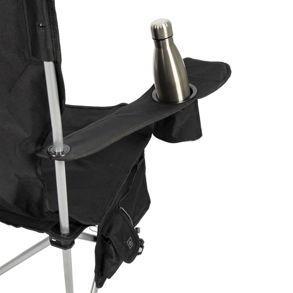 Black Heated Deluxe Folding Camp Chair with Steel Frame