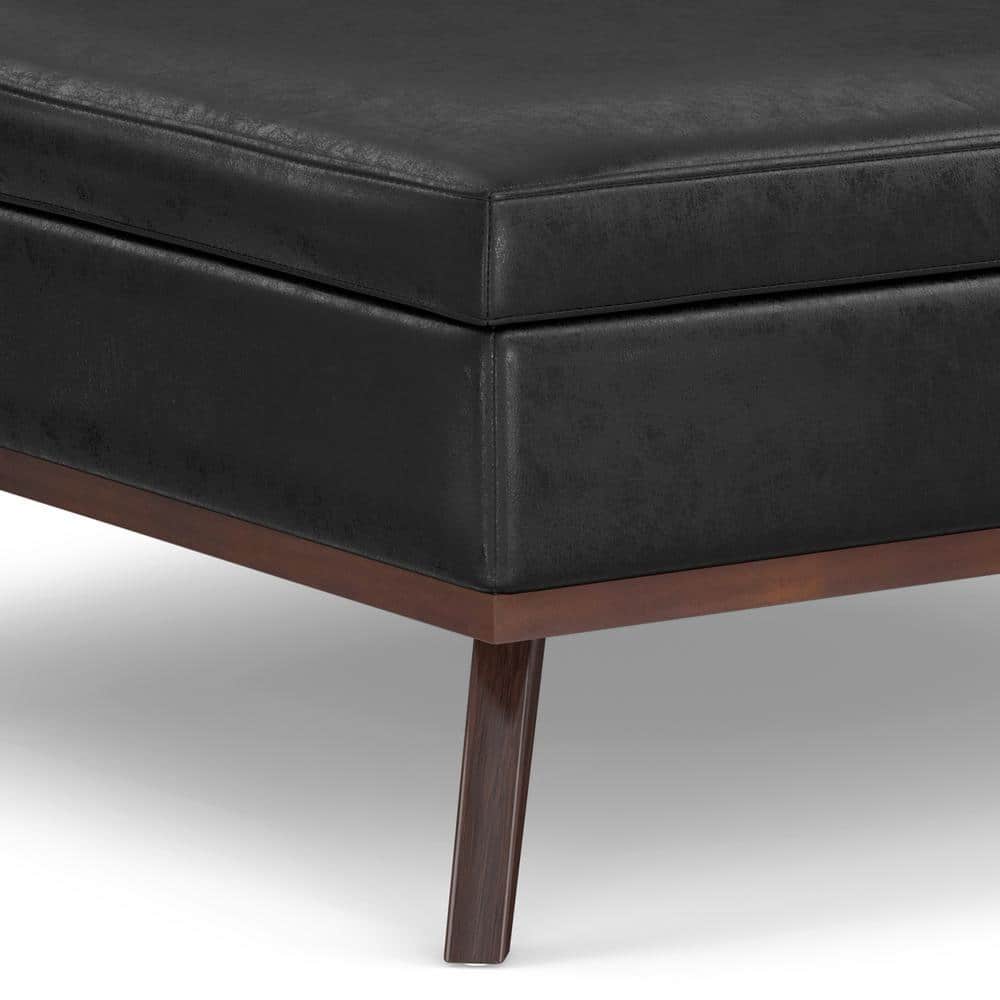 Owen 40" Distressed Black Vegan Leather Coffee Table Ottoman