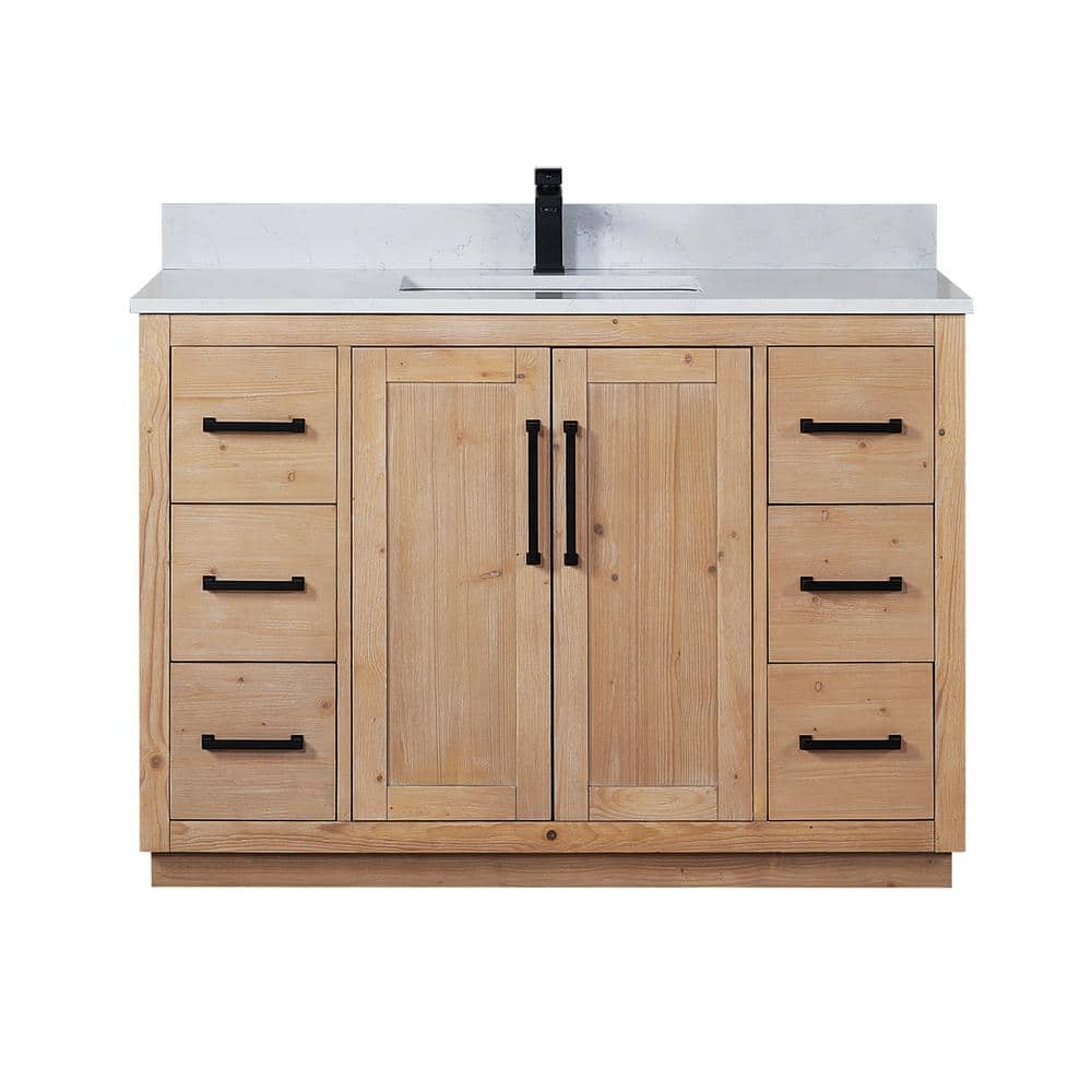 Cicero 48" Light Brown Fir Wood Vanity with White Stone Top