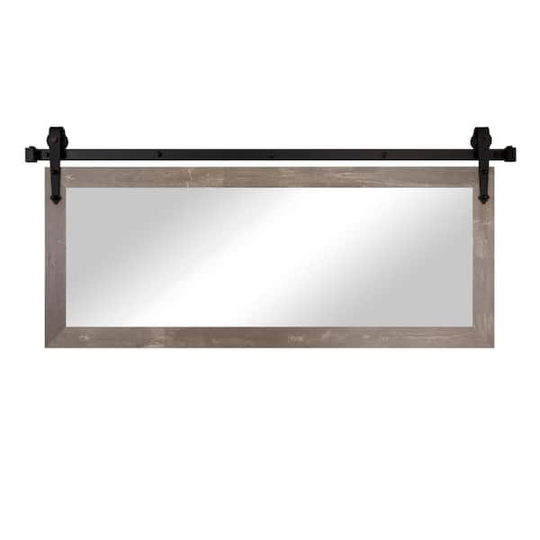 (64 in. W x 31 in. H) Harvest Brown Accent Mirror With Steel Barn Door Rail