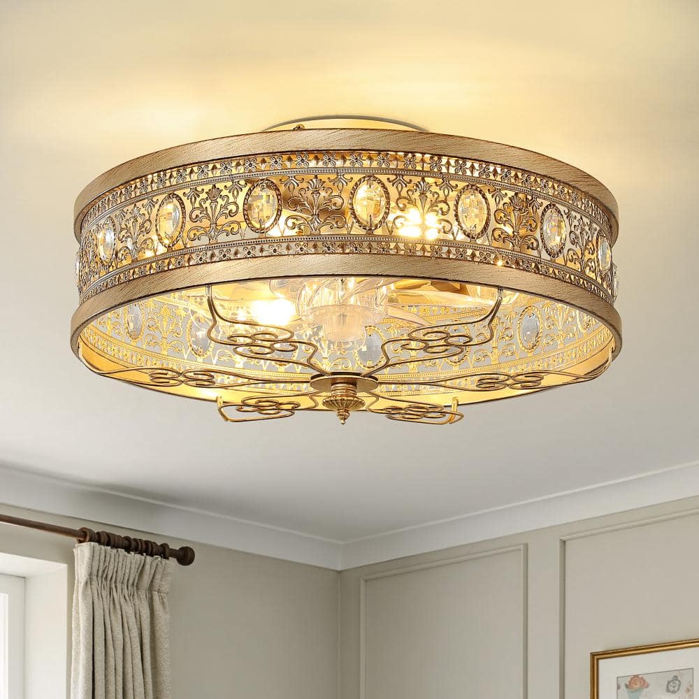 19 in. Indoor Gold Vintage Metal Crystal Ceiling Fan with Light and Remote Control 6-Speed Reversible Motor price history on PriceWatchPro
