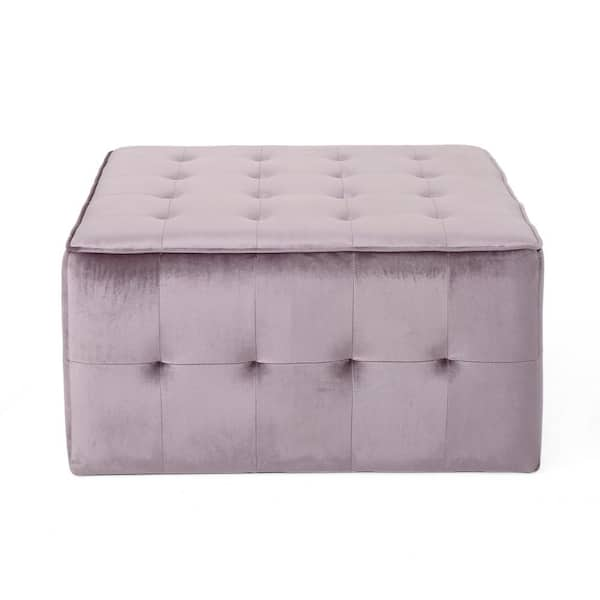 Noble House Judson Glam Square Tufted Lilac Velvet Ottoman