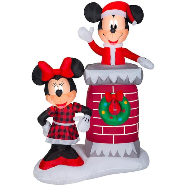 Disney 6 ft. Pre-lit Inflatable Airblown Chimney Top Mickey and Minnie Scene
