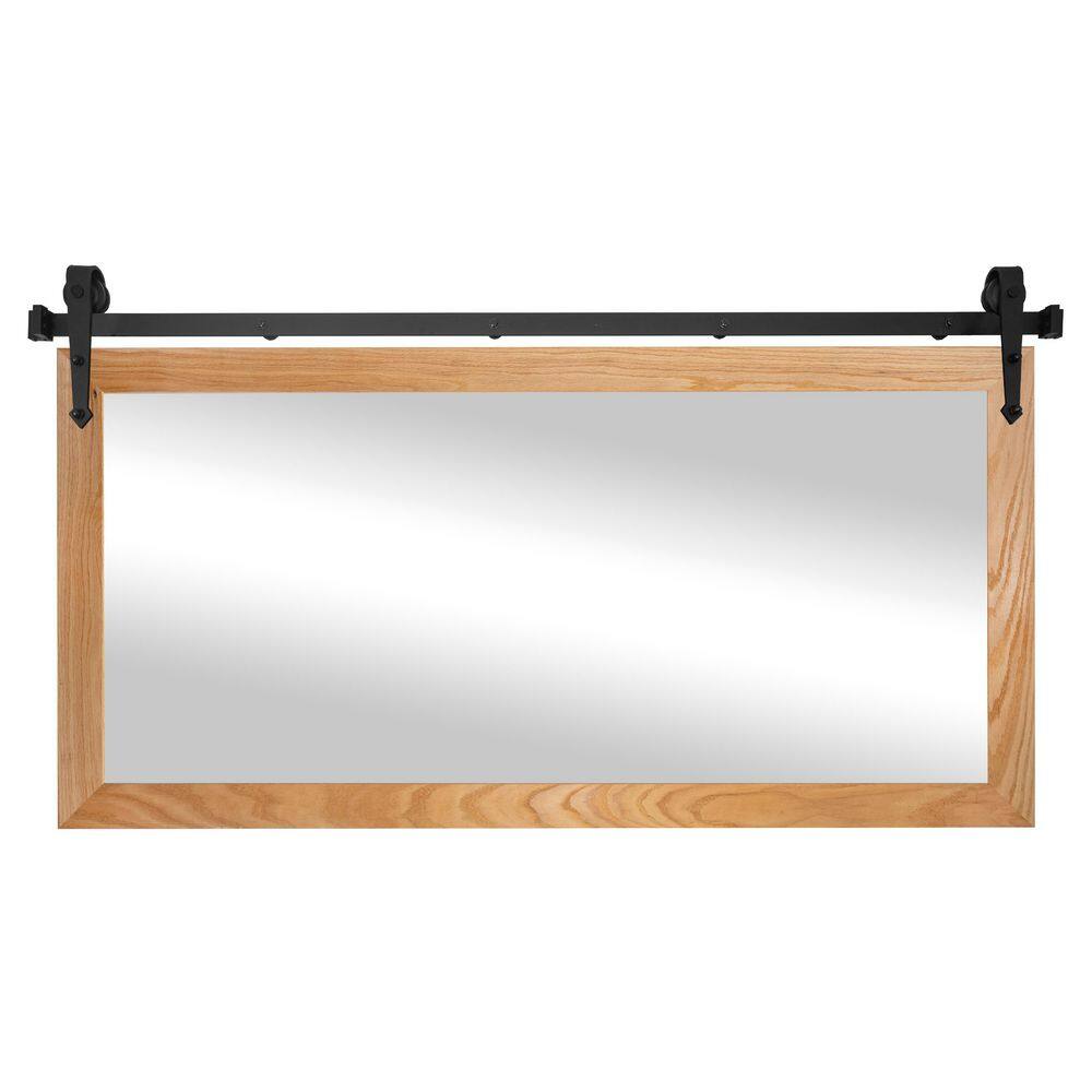 (60 in. W x 33 in. H) Natural Ozark Hardwood Mirror with Steel Barn Door Rail