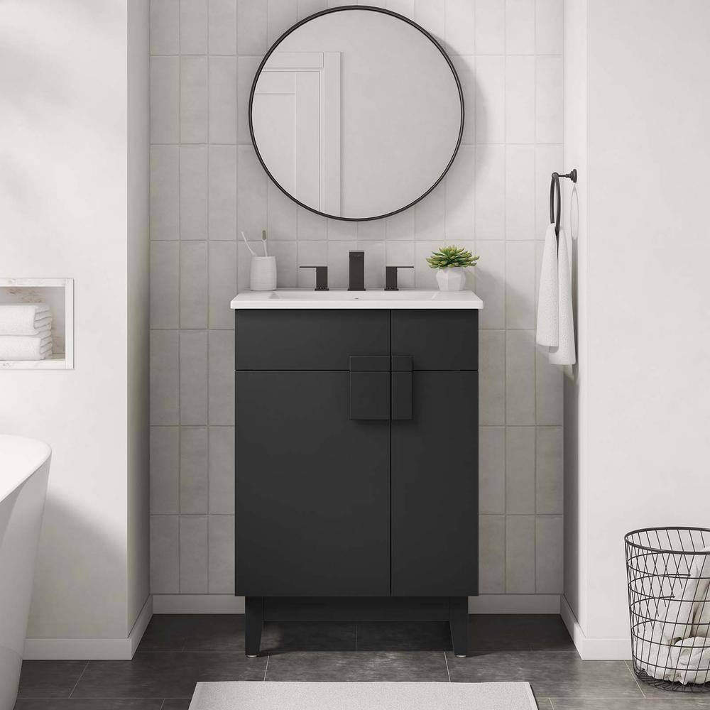 Miles 24" Black Particleboard Bathroom Vanity Cabinet with Rubberwood Legs