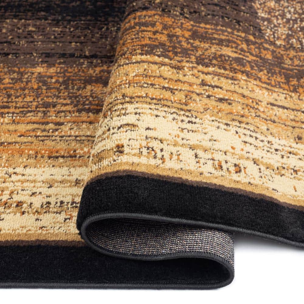 Black and Beige Geometric Synthetic Area Rug