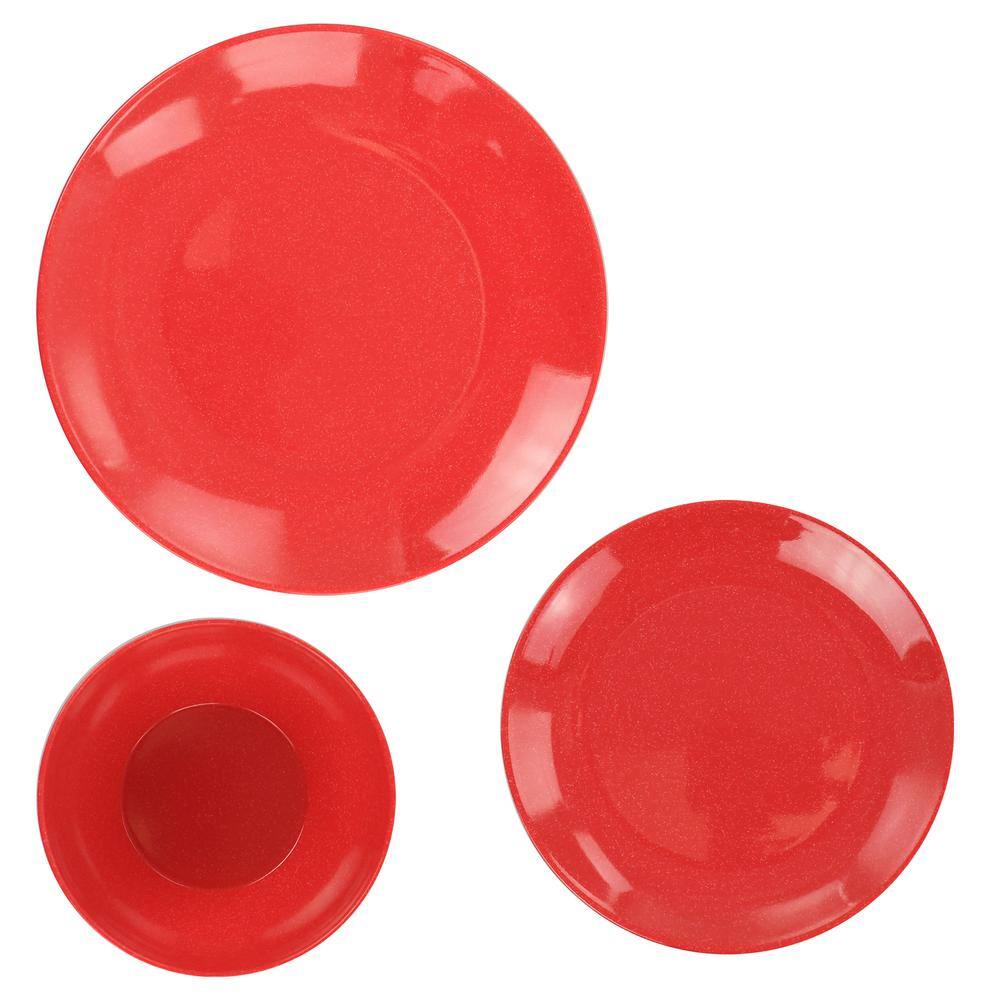 Red Melamine 12-Piece Outdoor Dinnerware Set