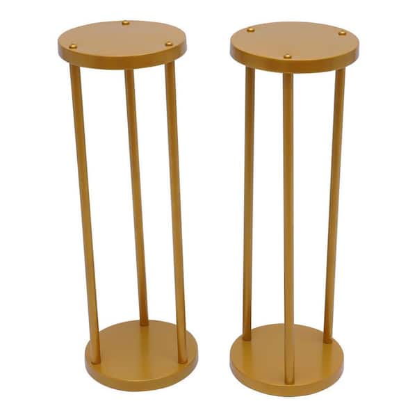 YIYIBYUS 23.6 in. Tall Indoor/Outdoor Gold Steel Wedding Round Vase Column Flower Plant Stand 2Pcs