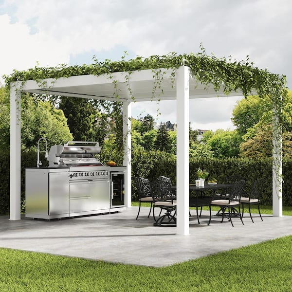 6-Burner Propane Gas Outdoor Kitchen Grill Island in Stainless Steel, with Wine Cooler, Compact Refrigerator