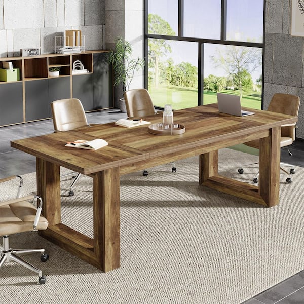 BYBLIGHT Moronia 63 in. Brown Wood Computer Desk, Rectangular Meeting Table for 6-8 People, Conference Table for Home Office