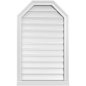 22 in. x 36 in. Octagonal Top Surface Mount PVC Gable Vent: Functional with Brickmould Sill Frame