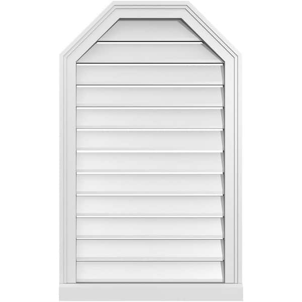 Ekena Millwork 22 in. x 36 in. Octagonal Top Surface Mount PVC Gable Vent: Functional with Brickmould Sill Frame