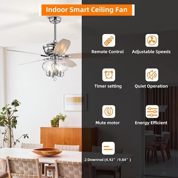 52 in. Indoor//Outdoor Chrome Ceiling Fan with Remote and 2 Downrods