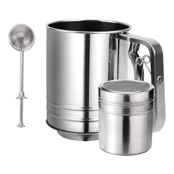 3-Cup Stainless Steel Flour Sifter, Double Layer Fine Mesh Sifter Set for Cakes, Pastries, Pies, Cupcakes and Desserts