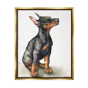 Doberman Puppy Dog Pet Watercolor Painting by George Dyachenko Floater Frame Animal Wall Art Print 21 in. x 17 in.