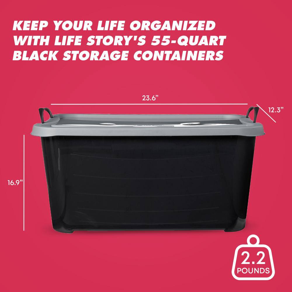 Black and Gray Stackable Plastic Lidded Storage Box for Kids, 55 Quart
