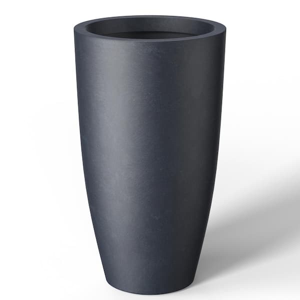 23"H Concrete Tall Garden Plant Pots, Modern Round Lightweight Planters with Drainage Hole for Outdoor/Indoor, Charcoal