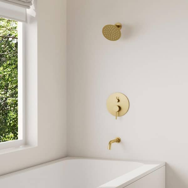 Crozet Single Handle 2-Spray Tub and Shower Faucet Shower Head with Pressure Balance 1.8 GPM in Brushed Gold