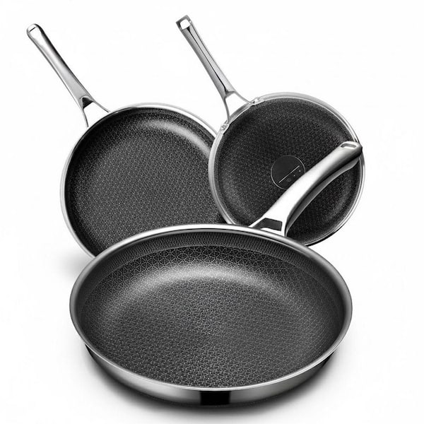 SnowFlake Hybrid Nonstick Frying Pan Set 8 in. 10 in. 12 in. Stainless Steel Nonstick Dishwasher Safe