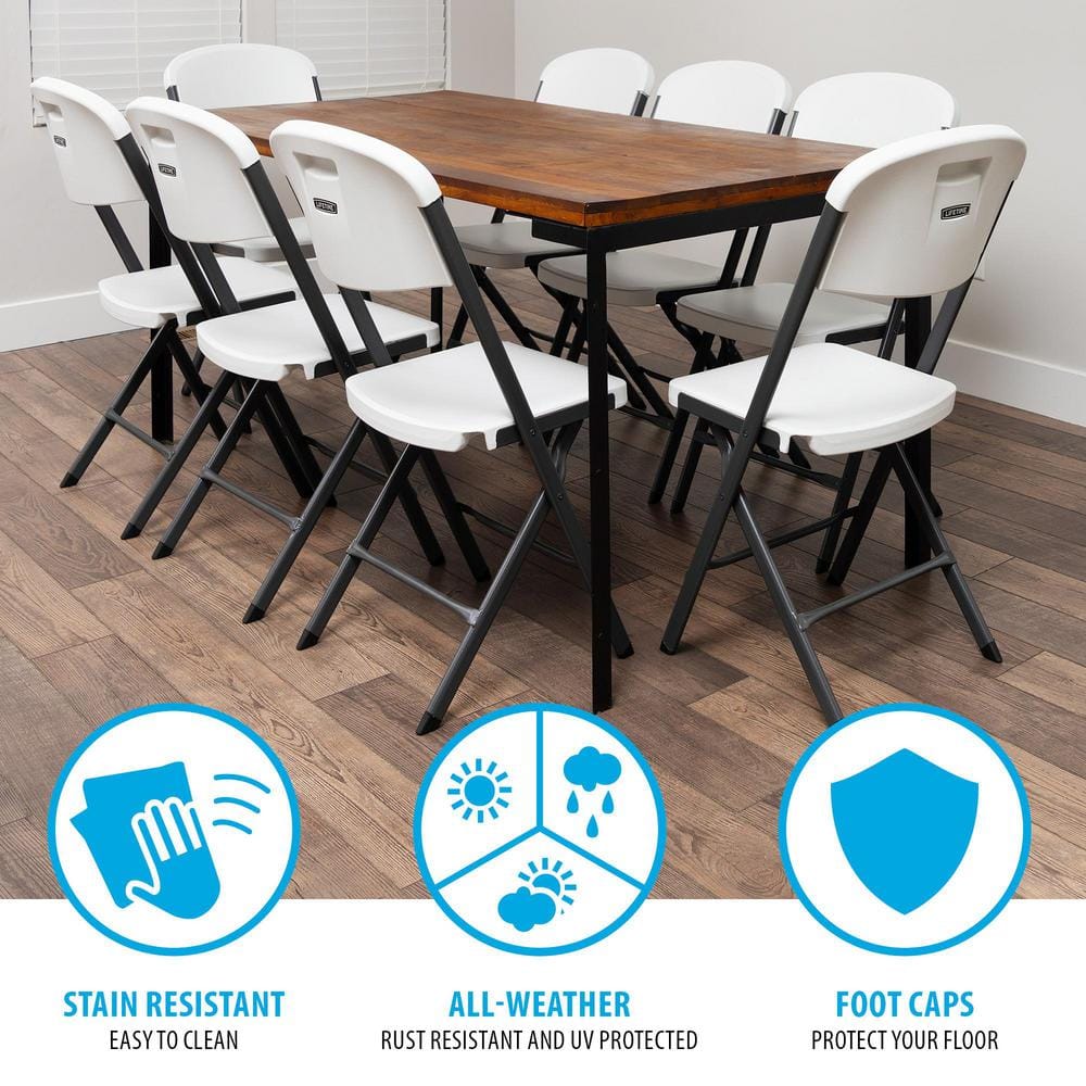 White Granite Polyethylene Folding Chair Set with Steel Frame, 4-Pack