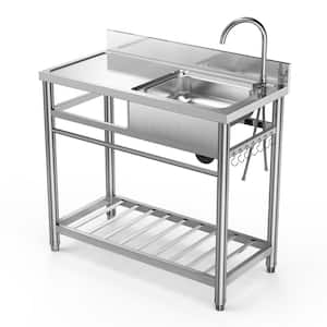 39 in. Freestanding Stainless Steel 1-Compartment Commercial Kitchen Sink with Sturdy Stainless Steel Stand