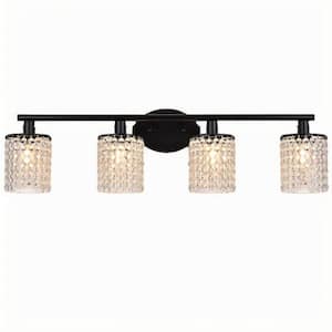 32 in. 4-Lights Black Crystal Bathroom Vanity Light Modern Bahtroom Lights Over Mirror, Wall Sconce for Bathroom Kitchen